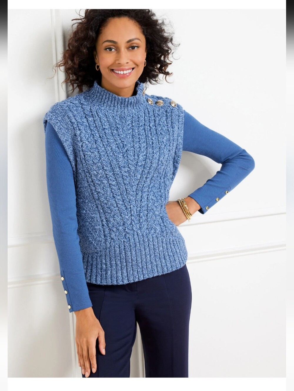 Talbots|Cable Knit Mockneck Sweater Vest - Marl Sz P